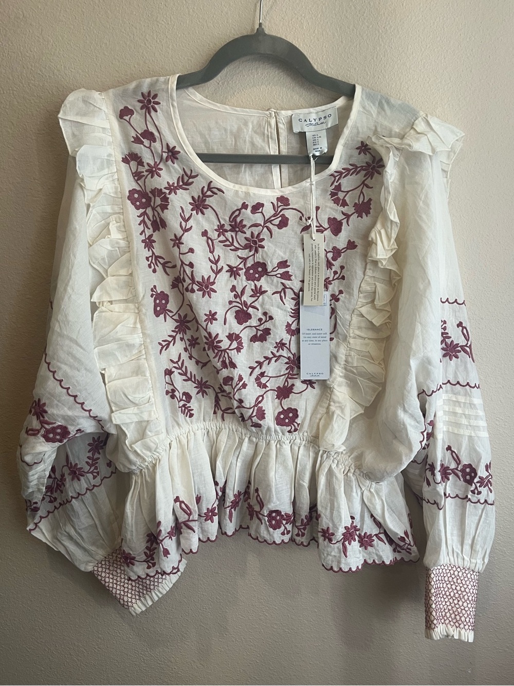 Calypso St. Barth Ivory Blouse with Rose Embroidery - Picture 2 of 5